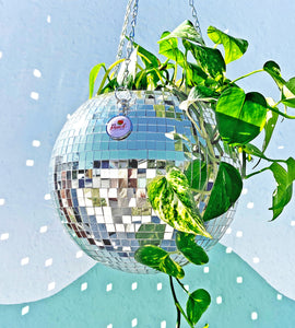 Disco Ball Hanging Plant Pot in Silver-Planter-Festival Fashion & accessories Peach Pops