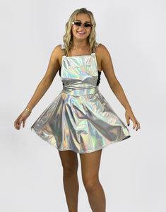 Space Dress in Holographic Silver-Festival Fashion & accessories Peach Pops