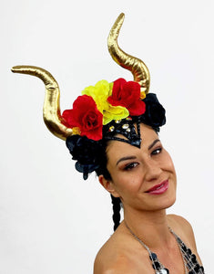 Covet Me Horns in Spanish Inquisition-headpiece-Festival Fashion & accessories Peach Pops