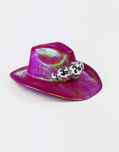 Disco Cowboy Hat in Holographic Pink-hats-Festival Fashion & accessories Peach Pops