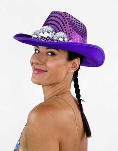 Disco Cowboy Hat in Purple Sequin-hats-Festival Fashion & accessories Peach Pops