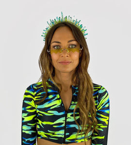 Liberty Crystal Crown in Pine Lime-headpiece-Festival Fashion & accessories Peach Pops