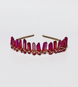 Mini Diadem Crystal Crown in Magenta-headpiece-Festival Fashion & accessories Peach Pops